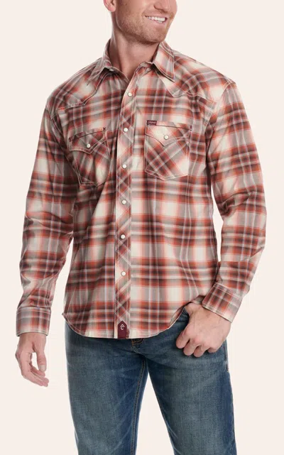 Rafter C Men's Tan & Red Plaid Long Sleeve Western Shirt