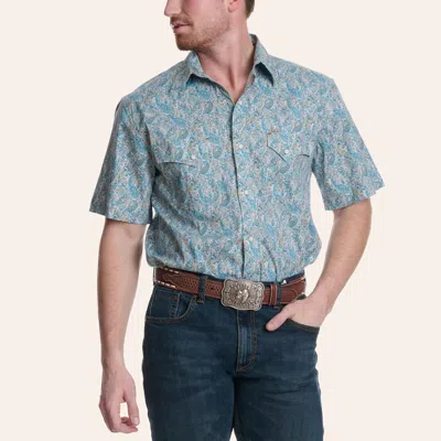 Rafter C Men's Teal Paisley Print Pearl Snap Western Shirt In Blue