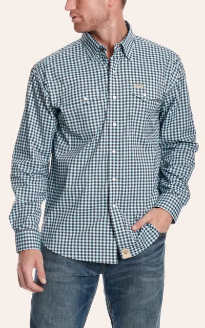 Rafter C Men's Turquoise & Black Gingham Western Shirt In Blue