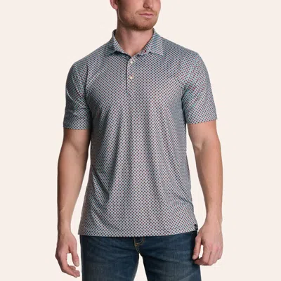 Rafter C Men's Turquoise & Red Geo Print Polo Shirt In Blue