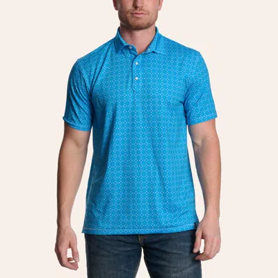 Rafter C Men's Turquoise Geo Print Polo Shirt In Blue