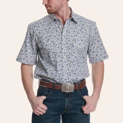 Rafter C Men's White & Blue Floral Print Pearl Snap Western Shirt In Yellow