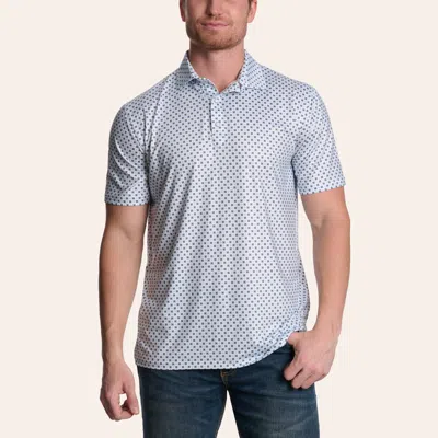 Rafter C Men's White & Blue Geo Print Polo Shirt