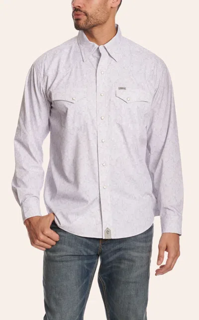 Rafter C Men's White & Light Gray Paisley Print Western Shirt