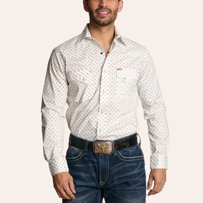 Rafter C Men's White Geo Print Long Sleeve Pearl Snap Western Shirt