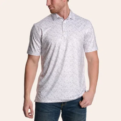 Rafter C Men's White Paisley Print Pearl Snap Performance Polo Shirt In Multi