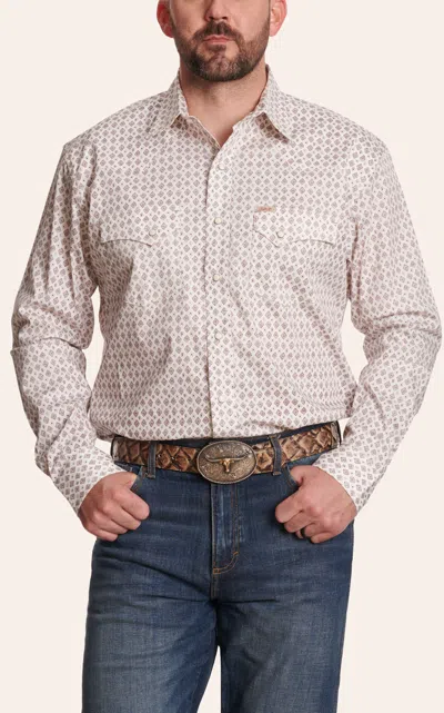 Rafter C Men's White Stretch Geo Print Western Shirt