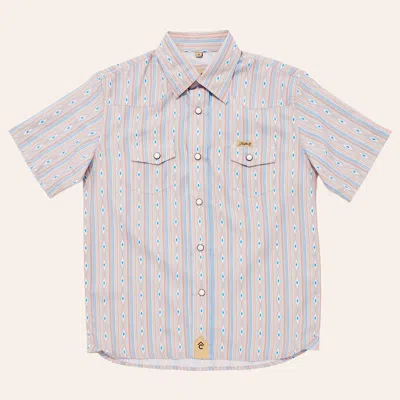 Rafter C Outdoors Boys' Khaki Aztec Stripe Print Pearl Snap Western Shirt In Brown