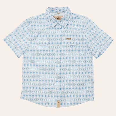 Rafter C Outdoors Boys' Light Blue Aztec Print Pearl Snap Western Shirt In White