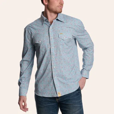 Rafter C Outdoors Men's Blue & Gray Paisley Print Long Sleeve Pearl Snap Western Shirt