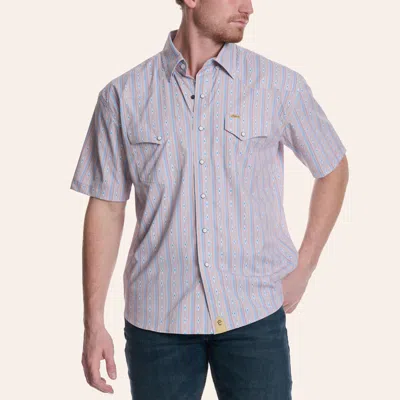 Rafter C Outdoors Men's Blue & Orange Geo Stripe Print Pearl Snap Western Shirt In Brown