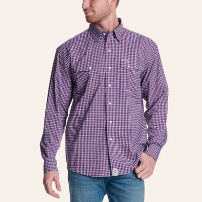 Rafter C Outdoors Men's Blue & Red Plaid Print Long Sleeve Pearl Snap Western Shirt
