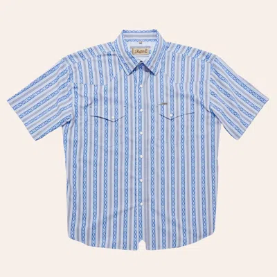 Rafter C Outdoors Men's Blue Aztec Stripe Print Pearl Snap Western Shirt