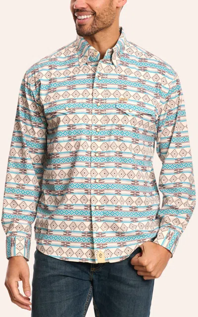 Rafter C Outdoors Men's Latte Turquoise Aztec Fishing Shirt In Brown