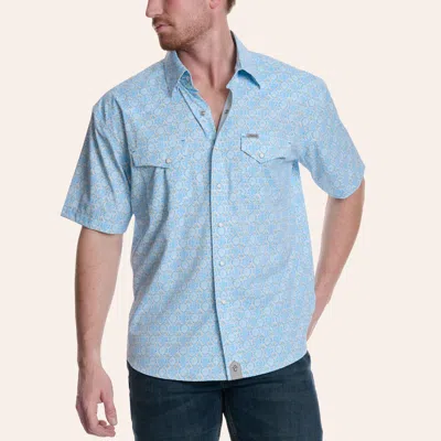 Rafter C Outdoors Men's Light Blue & Gold Medallion Print Pearl Snap Western Shirt