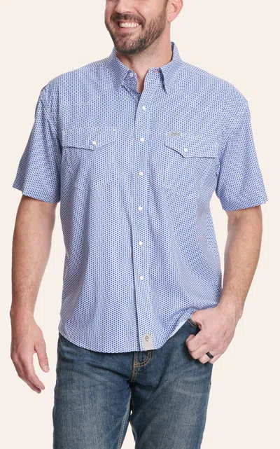 Rafter C Outdoors Men's Royal Blue Texas Print Short Sleeve Fishing Shirt