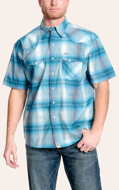 Rafter C Outdoors Men's Turquoise Plaid Short Sleeve Fishing Shirt In Blue