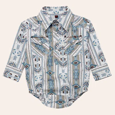 Rafter C Red Dirt Boys' White Aztec Print Long Sleeve Pearl Snap Western Onesie In Multi
