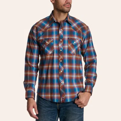 Rafter C Red Dirt Men's Brown & Blue Plaid Print Long Sleeve Pearl Snap Western Shirt