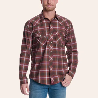 Rafter C Red Dirt Men's Brown Plaid Print Long Sleeve Pearl Snap Western Shirt