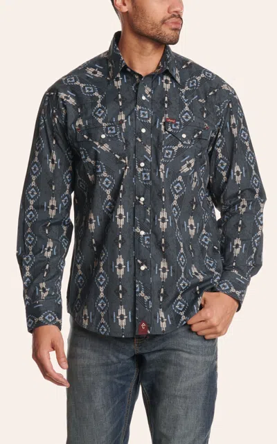 Rafter C Red Dirt Men's Gray & Blue Aztec Print Western Shirt