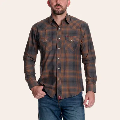 Rafter C Red Dirt Men's Gray & Brown Plaid Print Long Sleeve Pearl Snap Western Shirt
