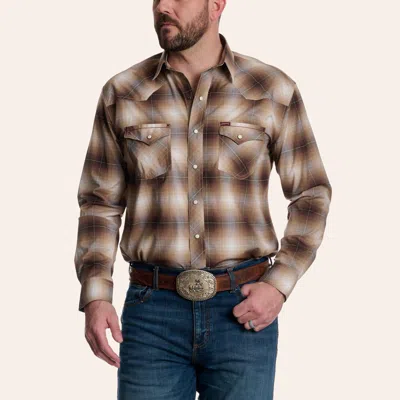 Rafter C Red Dirt Men's Light Brown Plaid Print Long Sleeve Pearl Snap Western Shirt In Medium Brown