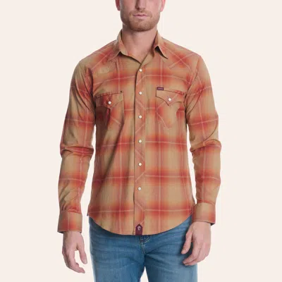 Rafter C Red Dirt Men's Orange Plaid Print Long Sleeve Pearl Snap Western Shirt