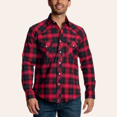 Rafter C Red Dirt Men's Red & Black Plaid Print Long Sleeve Pearl Snap Western Shirt