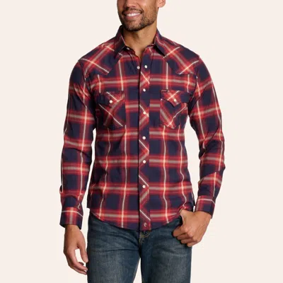 Rafter C Red Dirt Men's Red & Navy Plaid Print Long Sleeve Pearl Snap Western Shirt In Blue