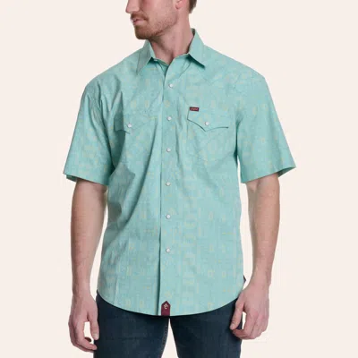 Rafter C Red Dirt Men's Teal Aztec Print Pearl Snap Western Shirt In Green