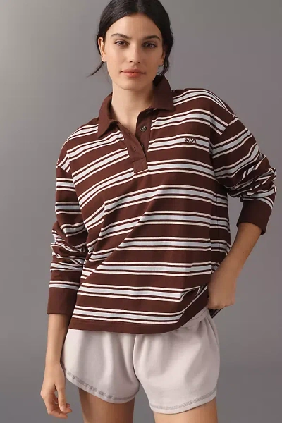 Rag & Bone 100% Cotton Rugby Stripe Shirt Top In Brown