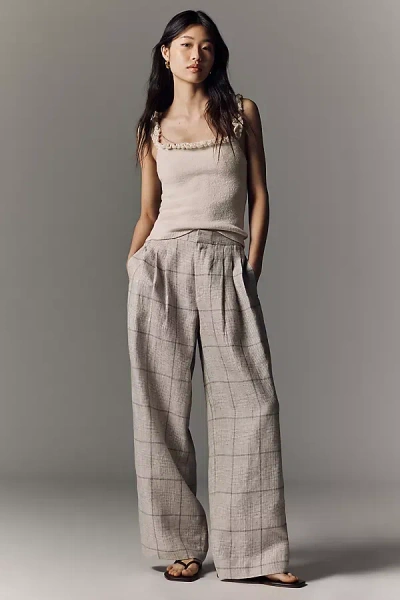 Rag & Bone Chappel Plaid Wide Leg Linen Pant In Gray