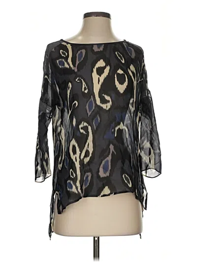 Pre-owned Rag & Bone 3/4 Sleeve Silk Top Black Keyhole Neckline Tops