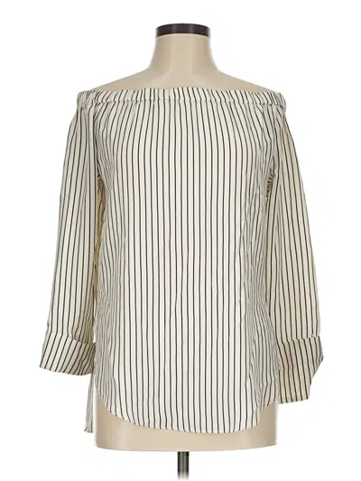 Pre-owned Rag & Bone 3/4 Sleeve Silk Top Ivory Stripes Pattern Cold Shoulder Neckline Tops