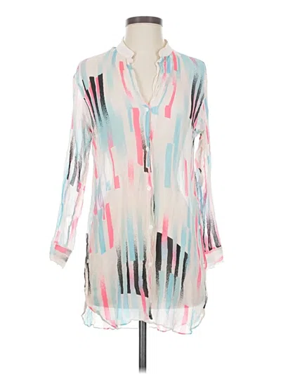 Pre-owned Rag & Bone 3/4 Sleeve Silk Top White Graphic Pattern V Neck Tops