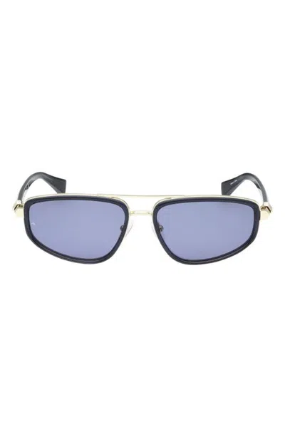 Rag & Bone 57mm Pilot Sunglasses In Shiny Crystal Navy Shiny Gold
