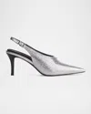 Rag & Bone 75mm Mercer Leather Slingback Pumps In Silver