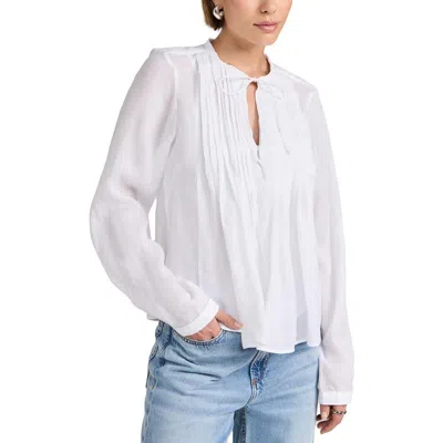 Rag & Bone Amaris Womens Tie Neck Sheer Peasant Top In White