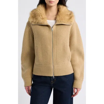 Rag & Bone Amelia Faux Fur Zip Up Cardigan In Brown