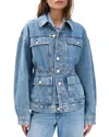 Rag & Bone Womens Ithca Amy Drawstring-waist Denim Jacket In Blue