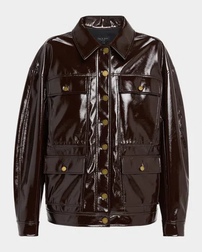 Rag & Bone Amy Faux Patent Leather Jacket In Brown