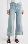 Rag & Bone Andi High Waist Raw Cuffed Ankle Wide Leg Jeans In Blue