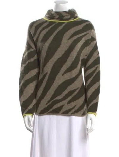 Pre-owned Rag & Bone Animal Print Turtleneck Sweater In Green