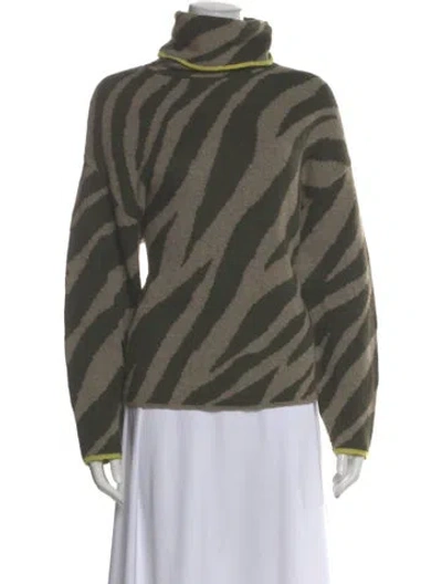Pre-owned Rag & Bone Animal Print Turtleneck Sweater In Green