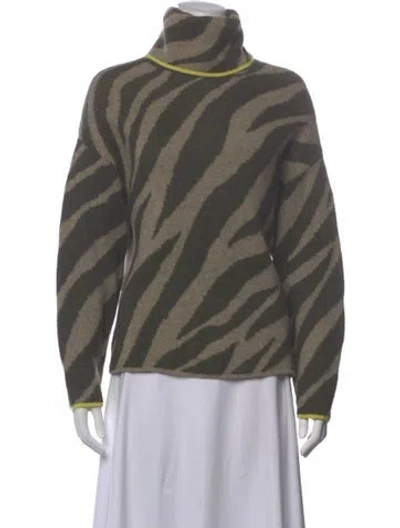 Pre-owned Rag & Bone Animal Print Turtleneck Sweater In Green
