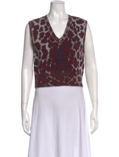 Pre-owned Rag & Bone Animal Print V-neck Sweater In Gray