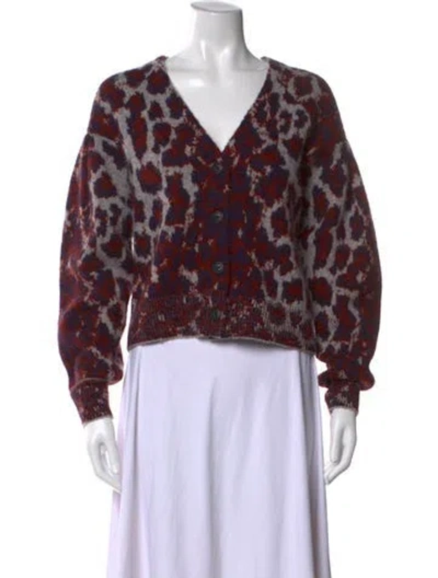 Pre-owned Rag & Bone Animal Print V-neck Sweater In Red