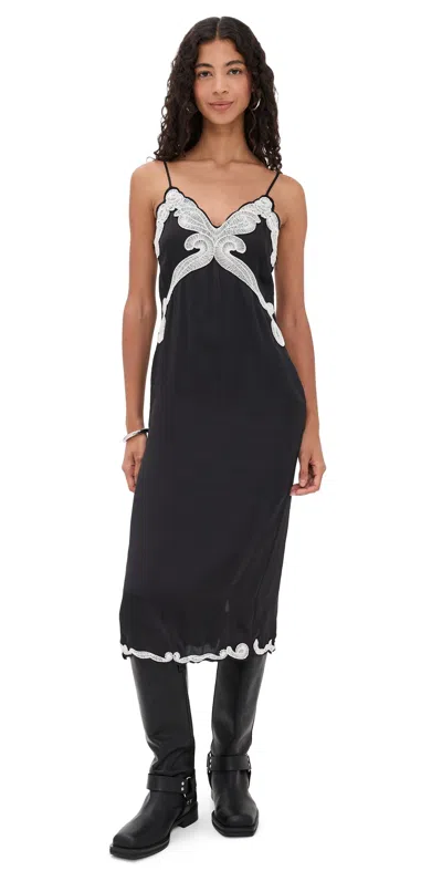 Rag & Bone Ann Embroidery Detail Midi Slipdress In Black