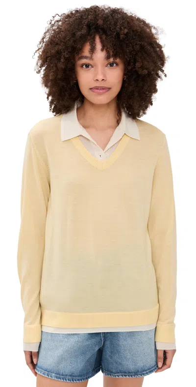 Rag & Bone Anne Long Sleeve Polo Sweater Btter In Yellow